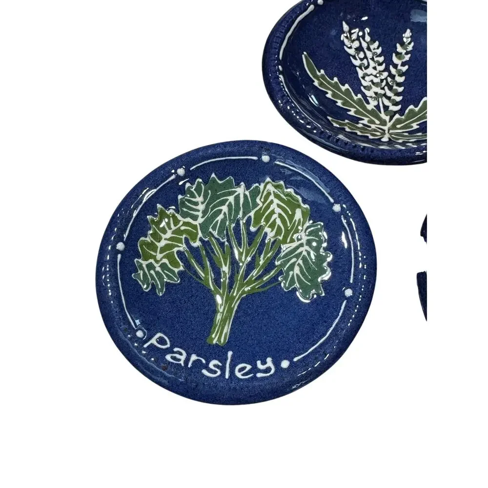 Vintage Earthen Vessel Cincinnati Herb Plates Dill Basil Parsley Set of 3